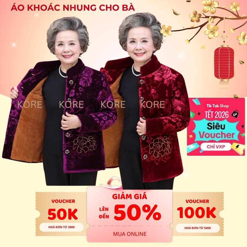 Áo Khoác Lót Lông Người Già Cao Cấp Nhung Dày Dặn món quà ý nghĩa tặng mẹ tặng bà  35-80kg  