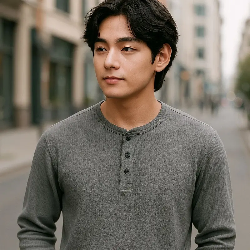Kaos Polos Waffle Panjang Pria Kerah Sanghay Warna Coklat Slim-Tangan Casual Lembut Nyaman Muda Hitam Bahan Sangat Nyaman Serap Keringat Tidak Berbulu Warna Kuat Tidak Mudah Pudar 8