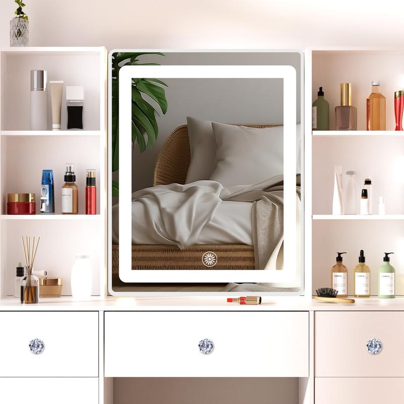 Modern White Dressing Table 3 Drawers Vanity Makeup Desk with Smart LED Mirror & Stool White 6
