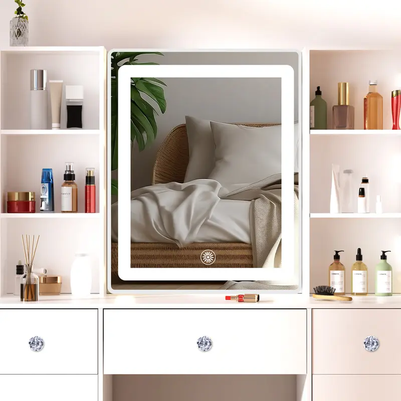 Modern White Dressing Table 3 Drawers Vanity Makeup Desk with Smart LED Mirror & Stool White 6