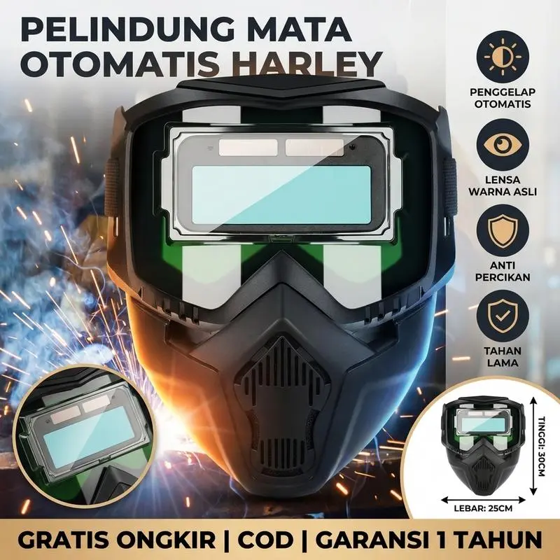 Topeng Las Pelindung untuk Pekerjaan Logam Pelindung Wajah Otomatis Gelap dengan Lensa Warna Asli dan Ventilasi Udara