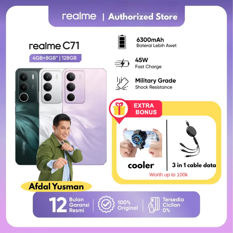 (AFDHAL YUSMAN EXCLUSIVE) realme C71 4GB+128GB I 6GB+128GB I 8+128GB (6300mAh Big Battery I45 watt Fast ChargeI Millitary Grade Shock Handphone