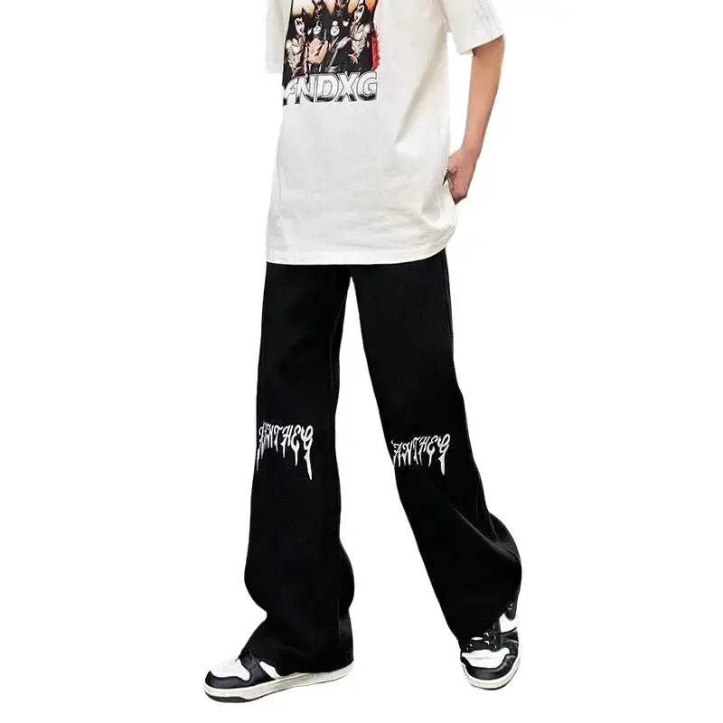 New Men Fashion Brands American High Street Vibe Style Letter Printed Baggy Straight Trousers Casual Pants Menswear Lingerie Human Streetwear