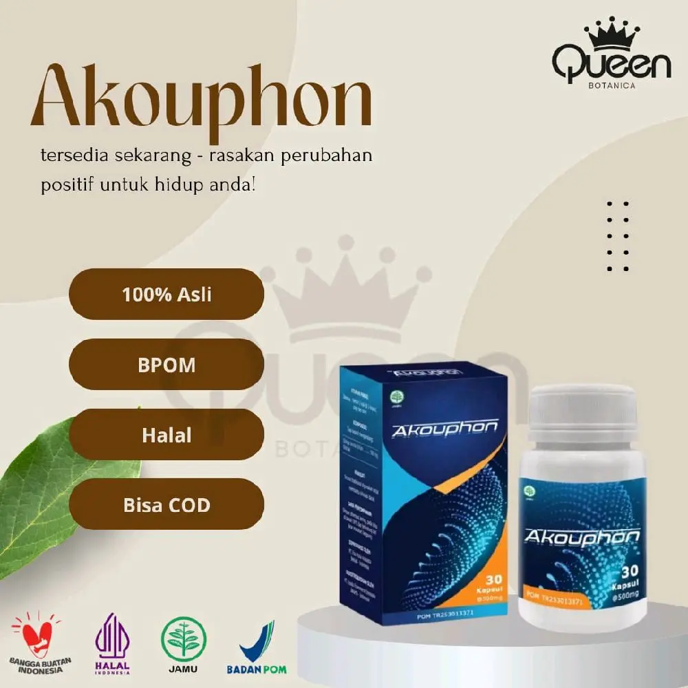 Akouphon Obat Herbal Atasi Masalah Telinga & Gangguan Pendengaran, Meningkatkan Sirkulasi Darah Ke Telinga - Obat Alami Ampuh,  100% Original BPOM & Halal - Paket 1 Botol Isi 30 Kapsul