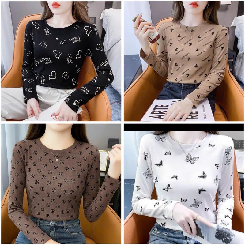 { Combo 4-3-2 } Áo QUỐC DÂN Vải Tăm Tàu Cao cấp Tay Dài Cổ Tròn Chất Đẹp Mềm Mại Co Dãn 4 Chiều Thoáng Mát Thấm Hút Mồ Hôi Tốt Women Top Nữ Nhiều Màu Trendy 