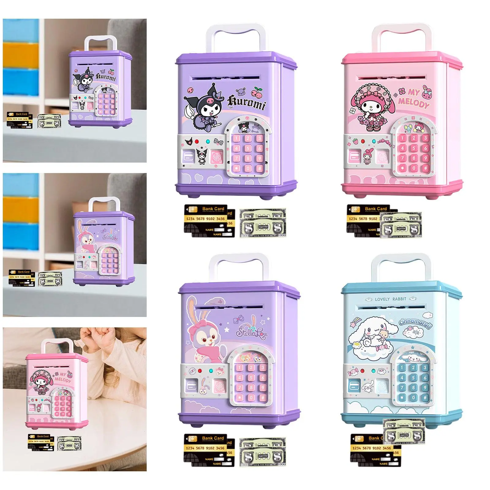 Kuromi ATM Machine Unlock with Card & Fingerprint Tabung Simpanan ATM Password Safe Box Tabung Music Coin Bank
