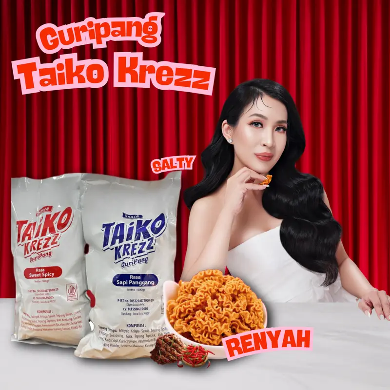 (HALAL) taiko krezz  Camilan ikan cumi kembang/Camilan murah/ Hadiah makanan/Camilan higienis/ Cemilan Crispy/ Kering Manis Gurih/ciki/snack halal/mukbangasrm/Jajanan Pedas/Cemilan Kering/makaroni renyah/snack 500g/cemilan enak simple Food Keripik Ayam 0