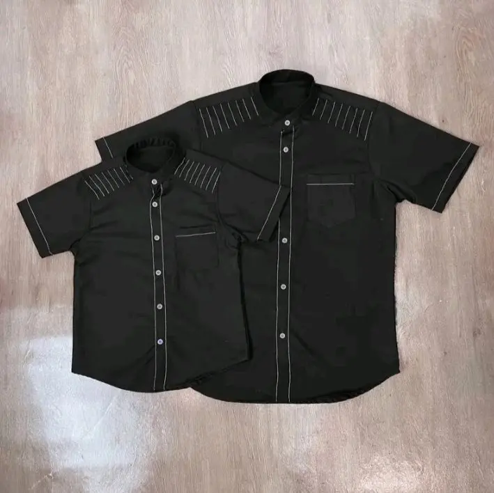 Naza Koko Couple Ayah Dan Anak Setelan Sarimbit Burgundy Koko lebaran Motip Benang Simpel Elegan 8