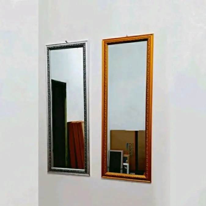 Cermin Dinding Ukir 65x25 Kaca Cermin Gantung Coklat Anti Rayap Anti Jamur Anti Keropos Cocok untuk Segala Ruangan