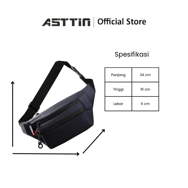 Tas Pinggang Waist Bag Waterproof 017 Asttin Unisex Bimo D1000 Garansi 1 Tahun - Hitam, Cowok Waistbag tas  pinggang  pria 8