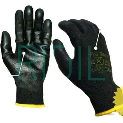 sarung tangan kerja 1pasang/2pcs pro master hitam kain nylon lapis karet palm fit anti slip