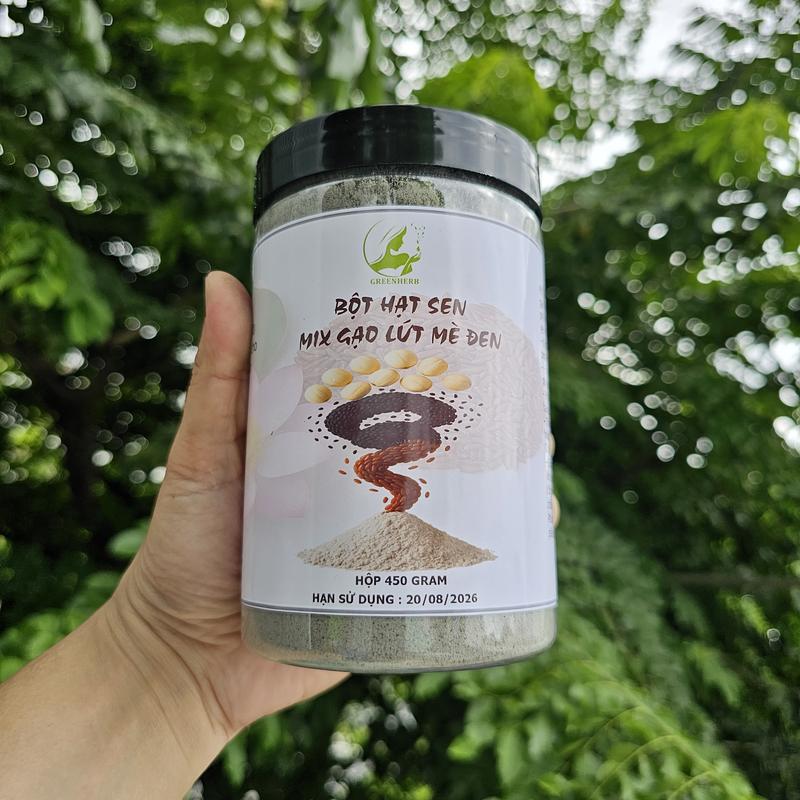 Bột Hạt Sen Mix Gạo Lứt Mè Đen Greenherb Hộp 450gram - Không Đường