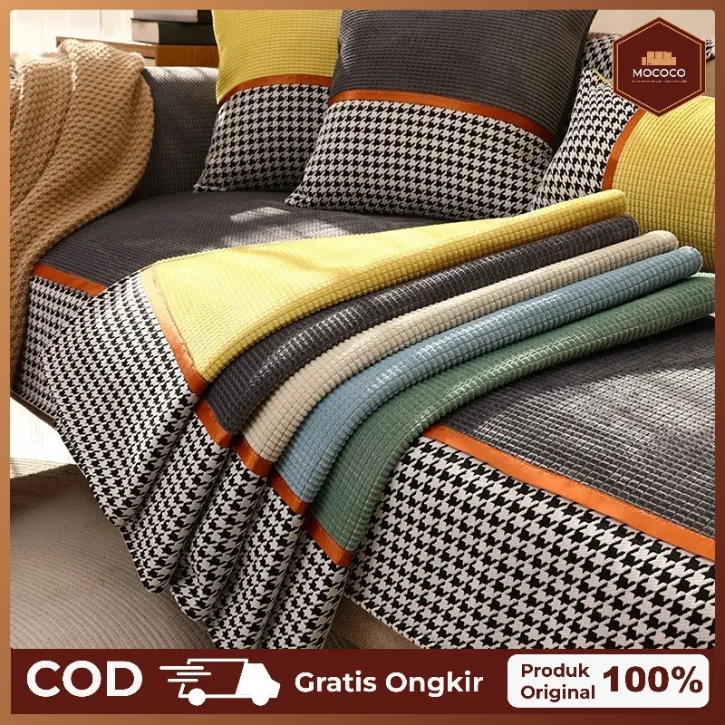 Mococo COD Cover Sofa Sarung Sofa Penutup Sofa Pola Houndstooth Lembut / Alas Handuk Sofa Alas Blanket Sofa 1 2 3 4 5 seater L 1