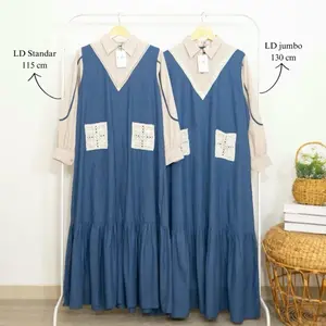 Gamis rompi linen premium terdapat saku kanan kiri super cantik&elegan Muslim Airflow