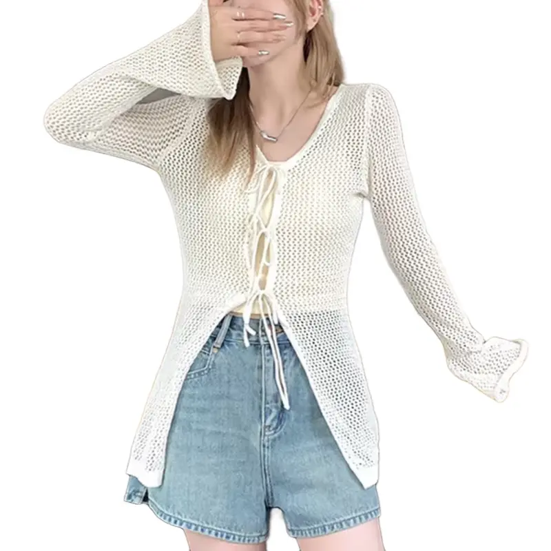 Cardigan aurora tali jaring atasan wanita Outer Knitwear Shop