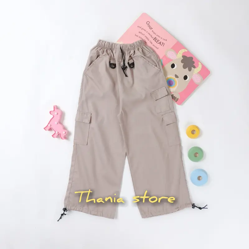Paket 3pcs celana ROSE cargo anak perempuan Korean style usia 1-13 tahun katun Abu Hitam Pink Bunda 1