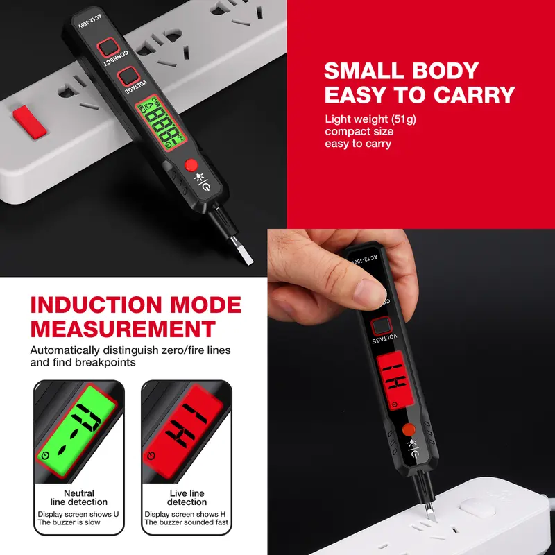 HABOTEST HT89 Pen Type AC Voltage Detector NCV 12~300V Voltage Tester For Live/Null Wire With Flashlight LCD Display Breakpoint Finder 5