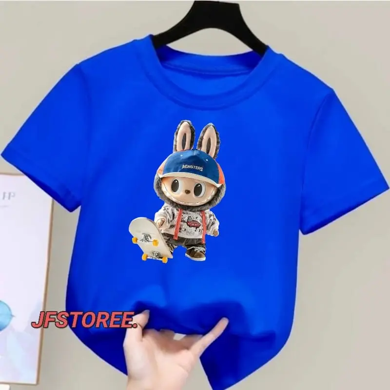 Kaos Anak Wanita Ideal Usia 2-10 Unisex Cewek Cowok Pakaian Anak Anak Oblong Anak GAMBAR LABUBU SKTEBORT Katun Cotton Combed Perempuan Distro Travel White Anak-Anak 1