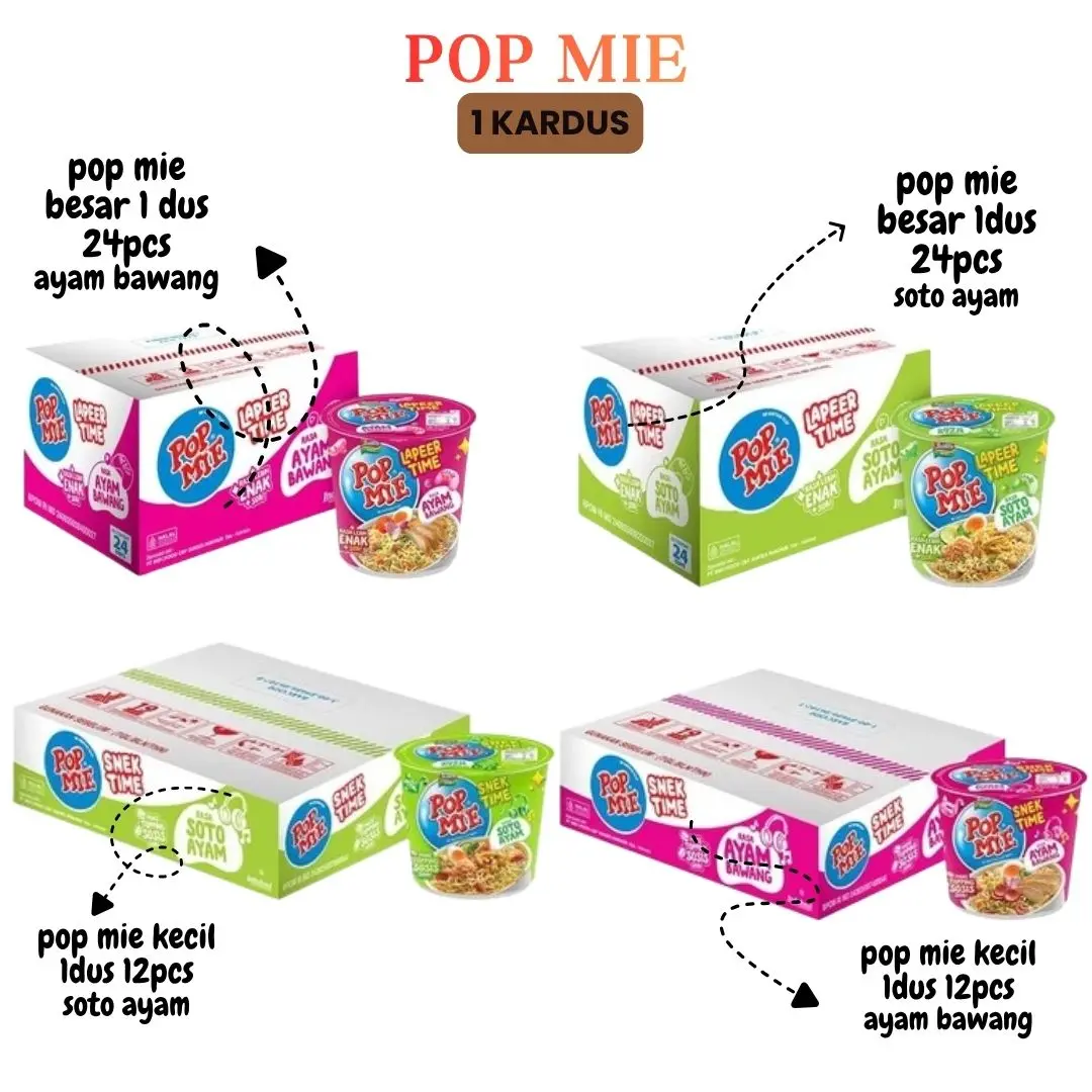 FARRIS STAR - 1 Dus Pop Mie Jumbo (24) / Pop Mie Mini (12)Ayam Bawang I Soto Ayam