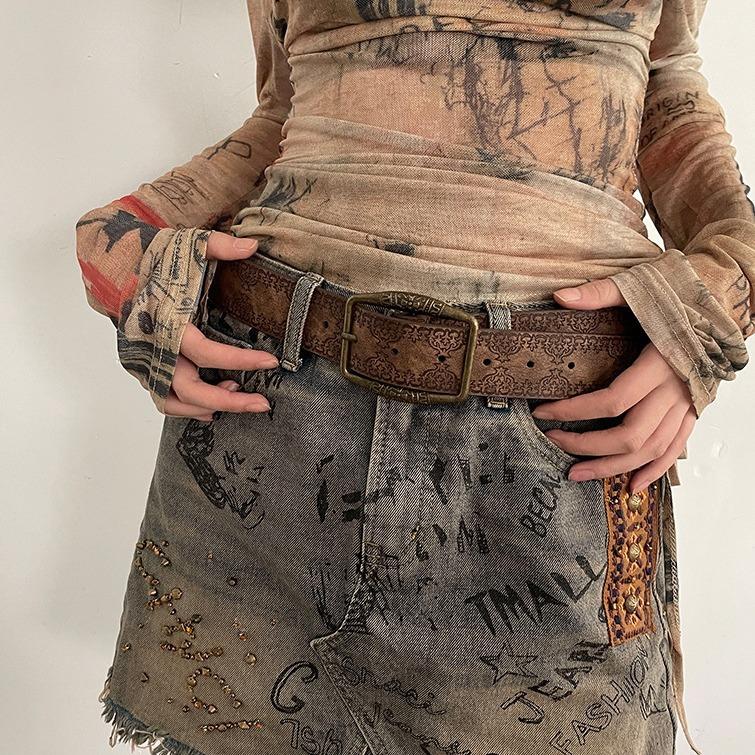 ikat pinggang wanita gaya Amerika baru y2k belt gesper emas gadis seksi vintage rasa kemewahan sabuk bergaya etnik dengan jeans tali pinggang fashion wanita bgs beber baju