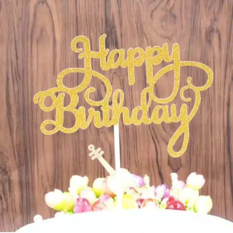 Balonasia Cake Topper Happy Birthday Love Paper Glitter Kue 3