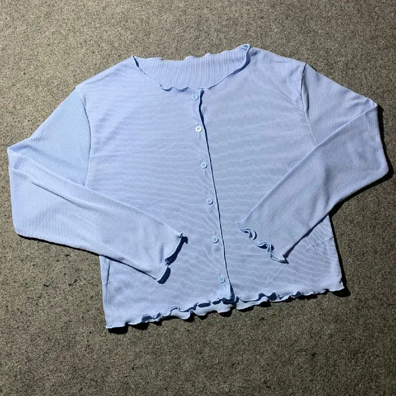Cardigan Waffer Dan korean Style Rib Crop Top Wanita Lengan panjang Atasan wanita Cantik Tebal Dan premium 1