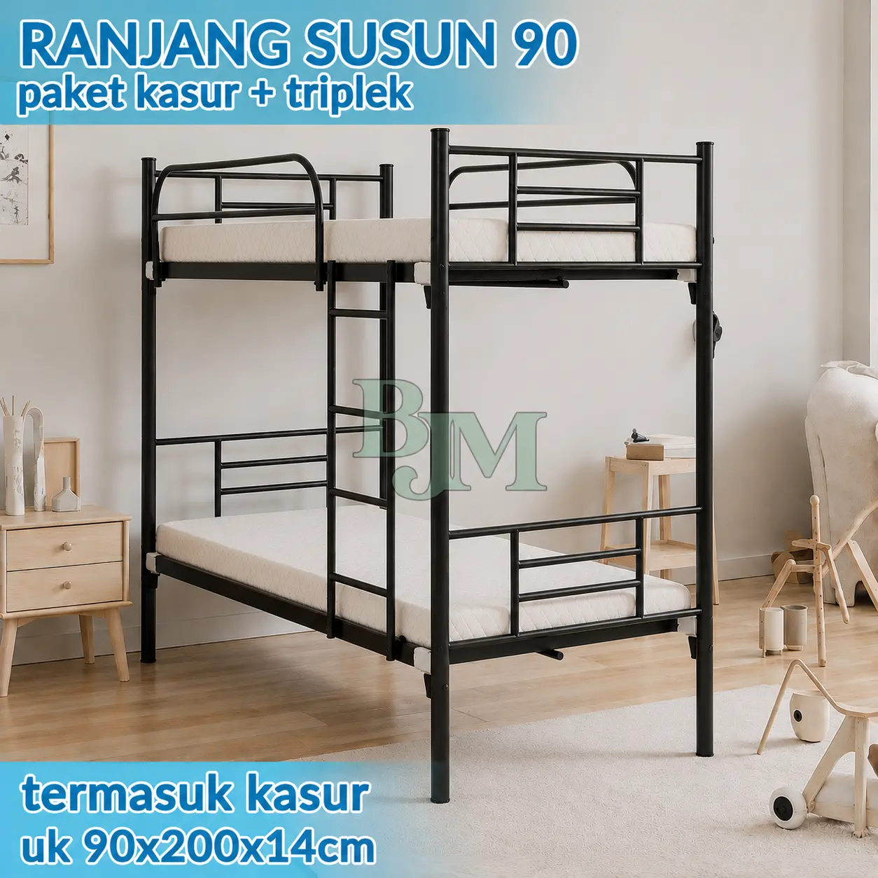 RANJANG SUSUN PAKET KASUR + TRIPLEK RANJANG TINGKAT RANJANG 2 SUSUN RANJANG BESI BUNKBED