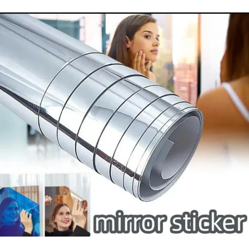 kaca cermin 3d stiker sticker dinding tempel mirror dekorasi ruangan wallpaper wall adhesive waterproof make up panjang persegi segi empat kotak WC kamar mandi toilet