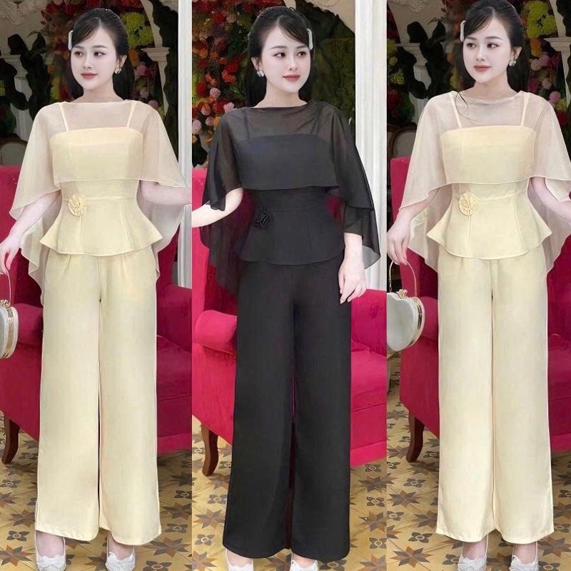 [TẶNG ÁO CHOÀNG] Set Bộ Áo 2 Dây Quần Ống Suông Cotton Lạnh Thiết Kế EllY N059 Dự Tiệc Nữ Cao Cấp Xinh Đẹp Sang Trọng Có Đủ size S_M_L_XL_XXL Top Women trung niên