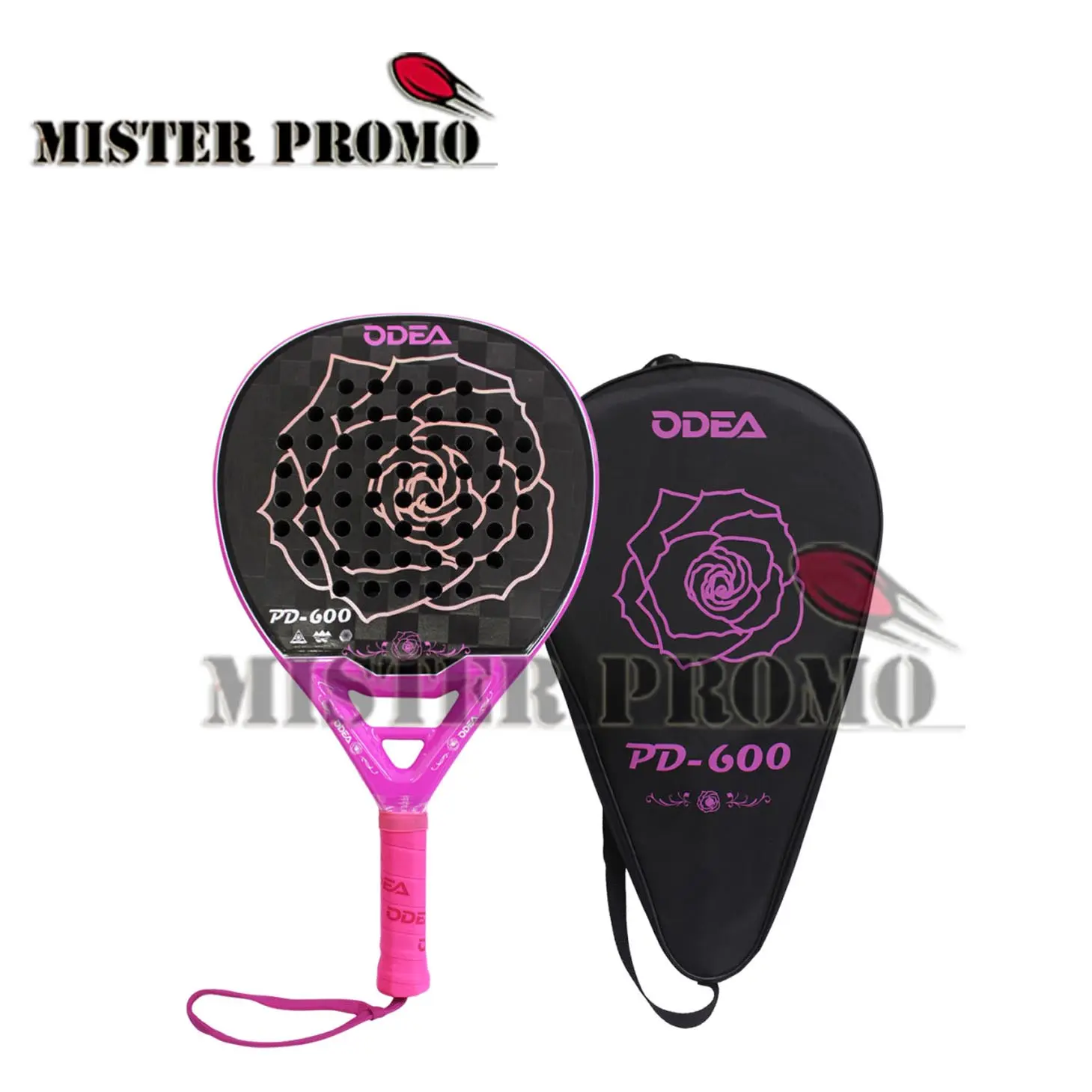 Raket Padel Tenis ODEA PD 600 18K Carbon + Bag Tas Fiber Racket Bola Padel Pink