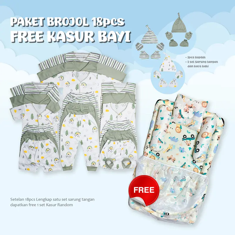 Paket Brojol 18 Pcs FREE KASUR BAYI Paket Lengkap Setelan Bayi bahan katun lembut Kado Lahiran Parsel 4