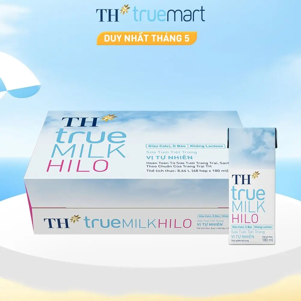 Thùng 48 hộp sữa tươi tiệt trùng TH true MILK HILO vị tự nhiên 180 ml (180 ml x 48)
