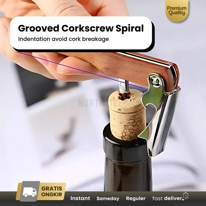 (Terbaru) Corkscrew Opener Pembuka Botol Br287 Multifungsi Stainless Kayu Bestseller