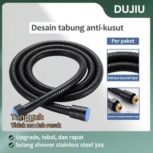 DUJIU Selang Shower Stainless Fleksibel Hitam Tahan Bocor & Suhu 150 cm Material Stainless Steel Aman Digunakan untuk Mandi & Bidet selang shower Desain tahan bocor untuk perubahan suhu air desain tabung anti-kusut tangguh tidak mudah rusak