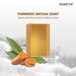 Oukeya Turmeric Natural Soap Sabun Kunyit Semula Jadi Diperkaya Ekstrak KUNYIT & Vitamin C Sesuai Untuk Mandi & Pembersih Muka Segar & Bersih