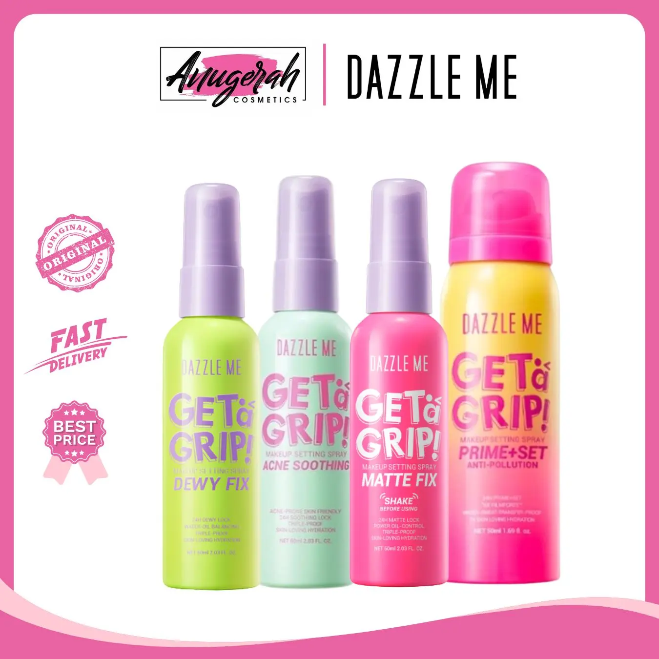 Dazzle Me Get a Grip Make Up Spray | Matte, Dewy, Acne Soothing, Prime+Set