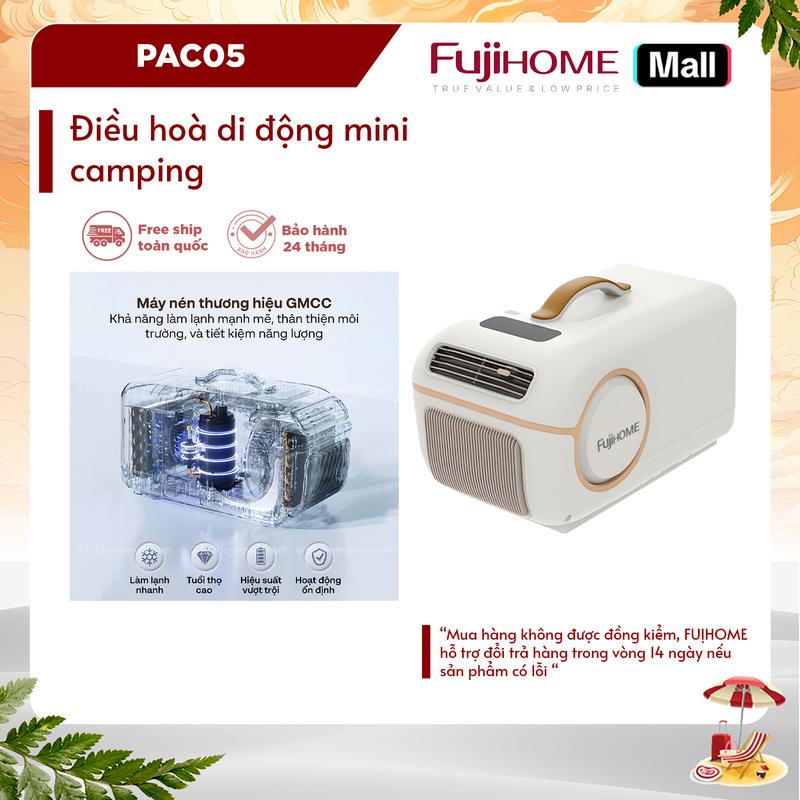Máy điều hòa mini di động thông minh Fujihome PAC05 - Điều khiển ra lệnh bằng giọng nói - Loa Bluetooth - Bảo hành 24 tháng.