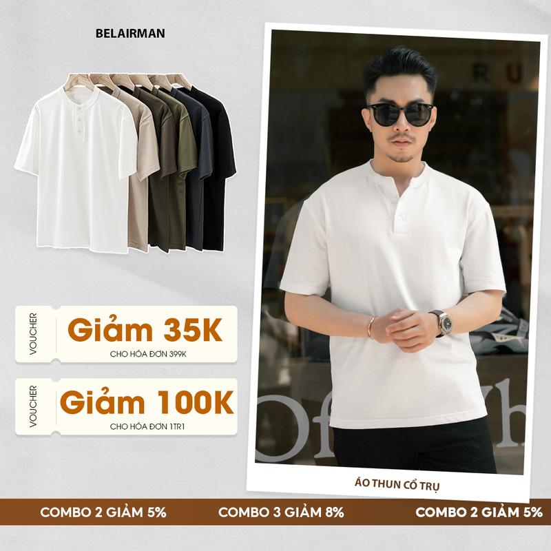 Áo thun nam trơn cổ trụ COTA vải Cotton co giãn thấm hút mồ hôi chuẩn form - BELAIRMAN Menswear Top Có Cổ Polo