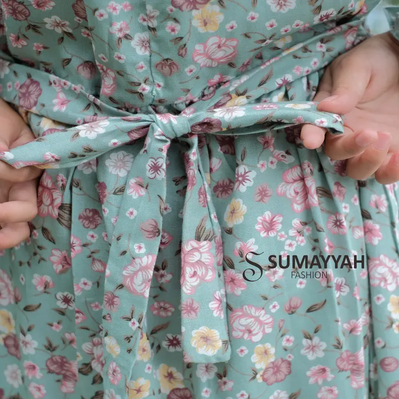 Gamis Rayon Anak Motif Bunga Set Jilbab Jersey Baju Muslim Perempuan Usia 3-10 Tahun 3