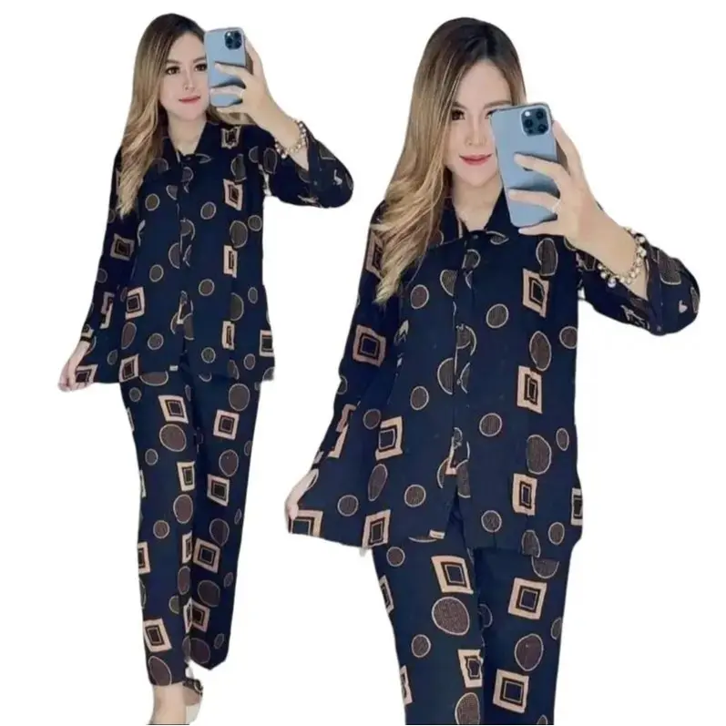 SETELAN RAYON KEMEJA ONE SET CP WANITA SETELAN CP MOTIF SETELAN NAIRA Kancing Baju Kerah Celana Tangan  Panjang Atasan Dewasa Remaja Piyama Pendek