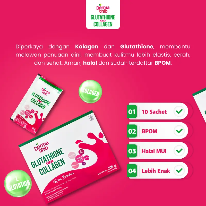 Dermathib - Glutation Plus Collagen Drink Whitening Booster Minuman Serbuk Pemutih Badan isi 10 sachet 1