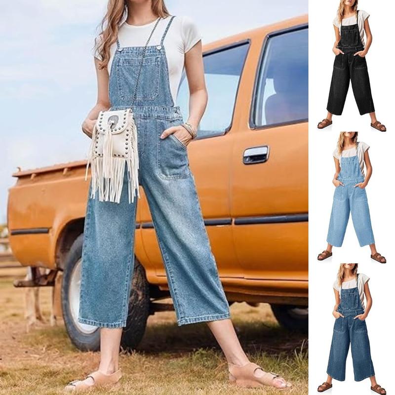 Womens Autumn Fashion Loose Fitting Letter Printed Denim Cotton Overalls With Pockets / Woman Casual Overalls store / Loose Overalls For Women