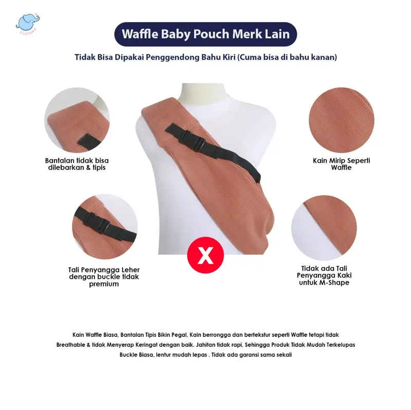 Elephas Waffle Baby Pouch - Gendongan Bayi Gendongan Instan  Jarik Premium Gendongan Mshape Bergaransi Bisa dari Newborn hingga Toddler multifungsi bepergian 3