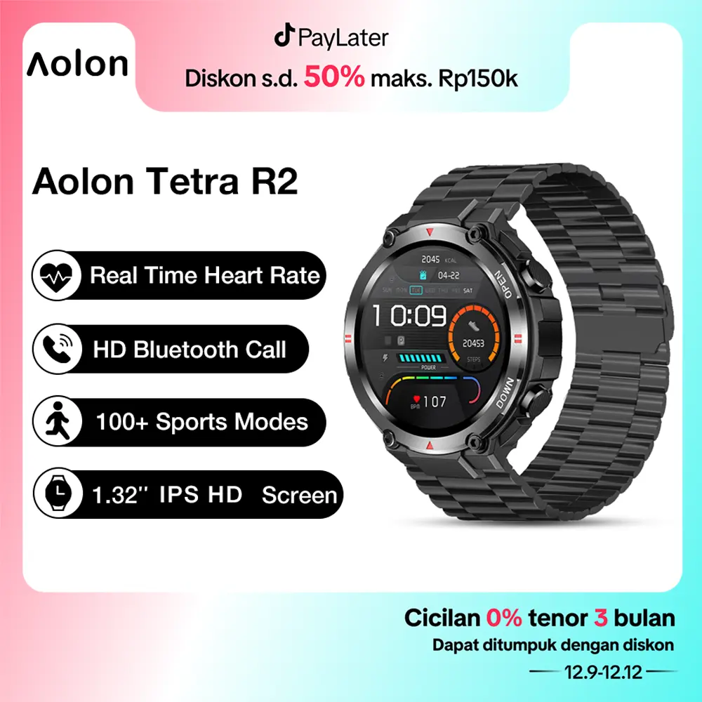 【COD】Aolon Tetra R2 Panggilan Bluetooth Smart Watch Olahraga Unisex Kebugaran Ponsel untuk Android/IOS Pria Fashion Smart Watch/Olahraga Luar Ruangan Gelang/IP68 Tahan Air jam tangan pria jam tangan smartwatch