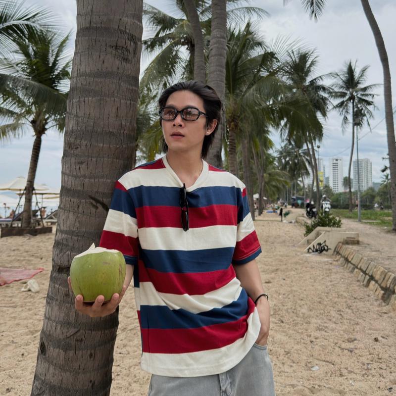 KYRO - Áo thun tay ngắn sọc nhiều màu chất cotton dày dặn