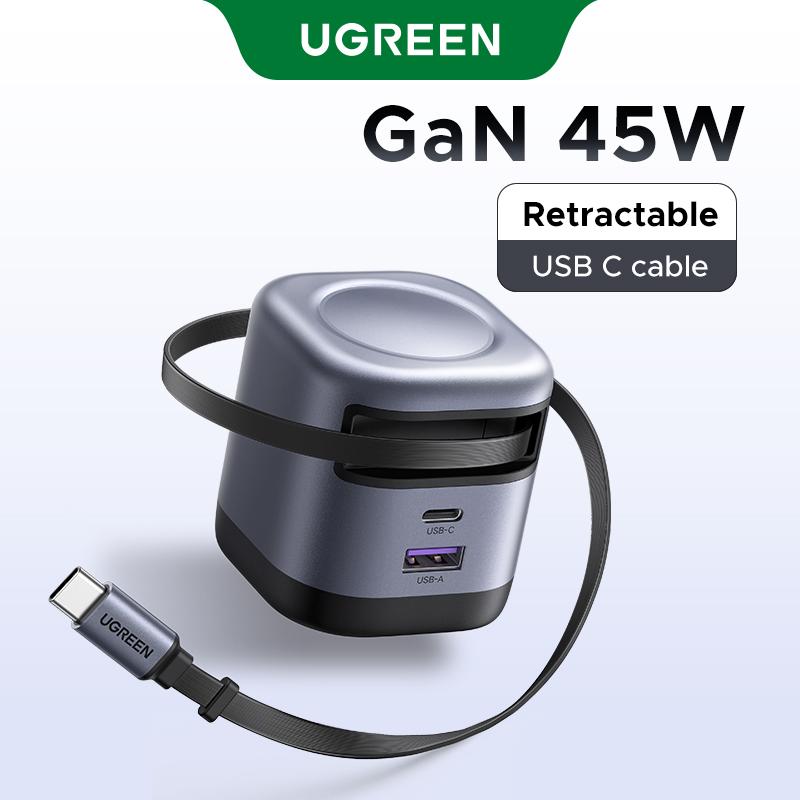 UGREEN, 45W, 65W, Bộ sạc GaN, với bộ sạc Cáp USB C Có Thể Thu Vào 69cm, cổng 1A 1C, GaN Có Thể Gập Lại, Sạc tường sạc nhanh PPS 45W, Tương thích với Samsung S25 và iPhone 16, Mã sản phẩm: 65310