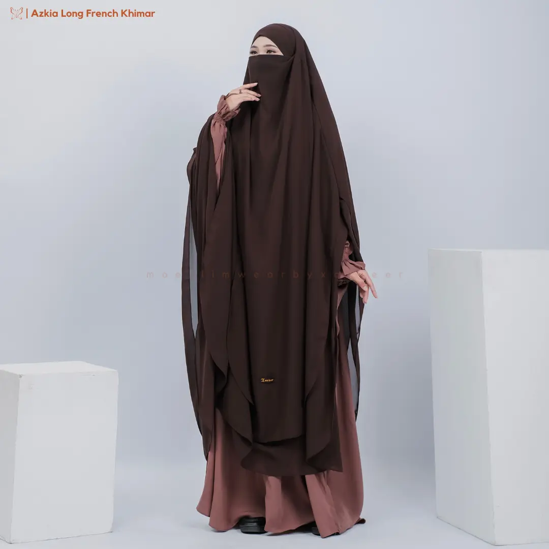 Xavieer- Azkia Long French Khimar Babydoll Umrah Haji Khimar Panjang Syari Polos Kerudung Muslim Layer