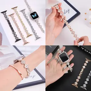 Strap iWatch Dressy Jewelry Four Leaf Clover Stainless Steel Smartwatch untuk Apple Watch Series 1st Gen 1 2 3 4 5 6 7 8 9 10 11 SE SE2 SE3 Ultra Ultra2 Ultra3 38mm/40mm/41mm/42mm/44mm/45mm/46mm/49mm