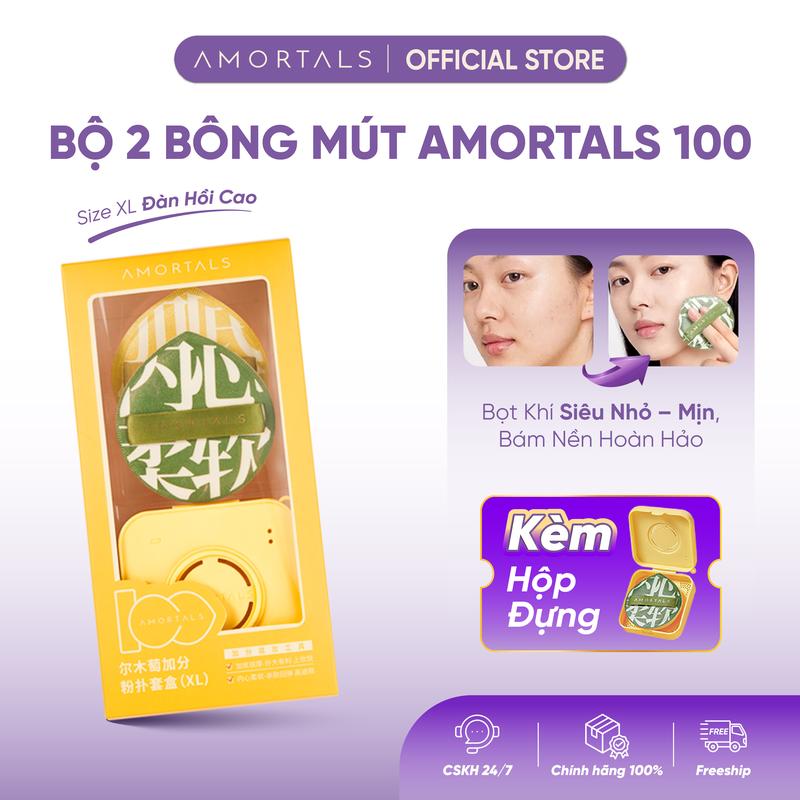 Set Bông Mút Trang Điểm Amortals 100, Bông Mút Tán Nền Mềm Mịn, Chống Hút Kem, Cố Định Lớp Nền Đàn Hồi Cao, Mút Đánh Cushion Tiện Dụng, Dễ Dùng Không Kén Da, Kèm Cọ Hoặc Hộp Đựng