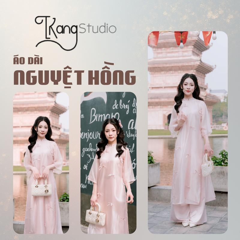   CÓ BIGSIZE KangStudio - Áo Dài NGUYỆT HỒNG chất liệu tơ tằm quần lụa thiết kế mùa Tết 2026 